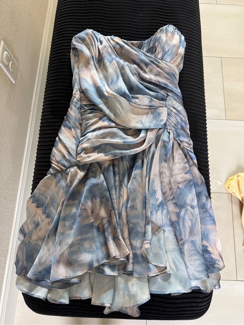 ASOS Strapless Watercolor Blue and Cream Cocktail Dress